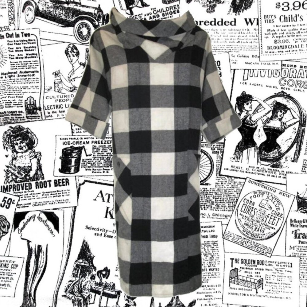 1980s vintage mod avant garde black white plaid dress size medium